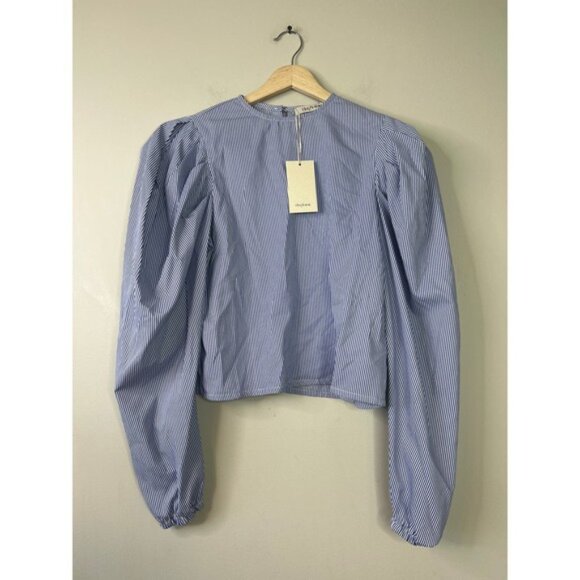 NWT The Femm Poplin Lightweight Puff Sleeves Luella Blouse Blue Size: Small - Picture 2 of 10